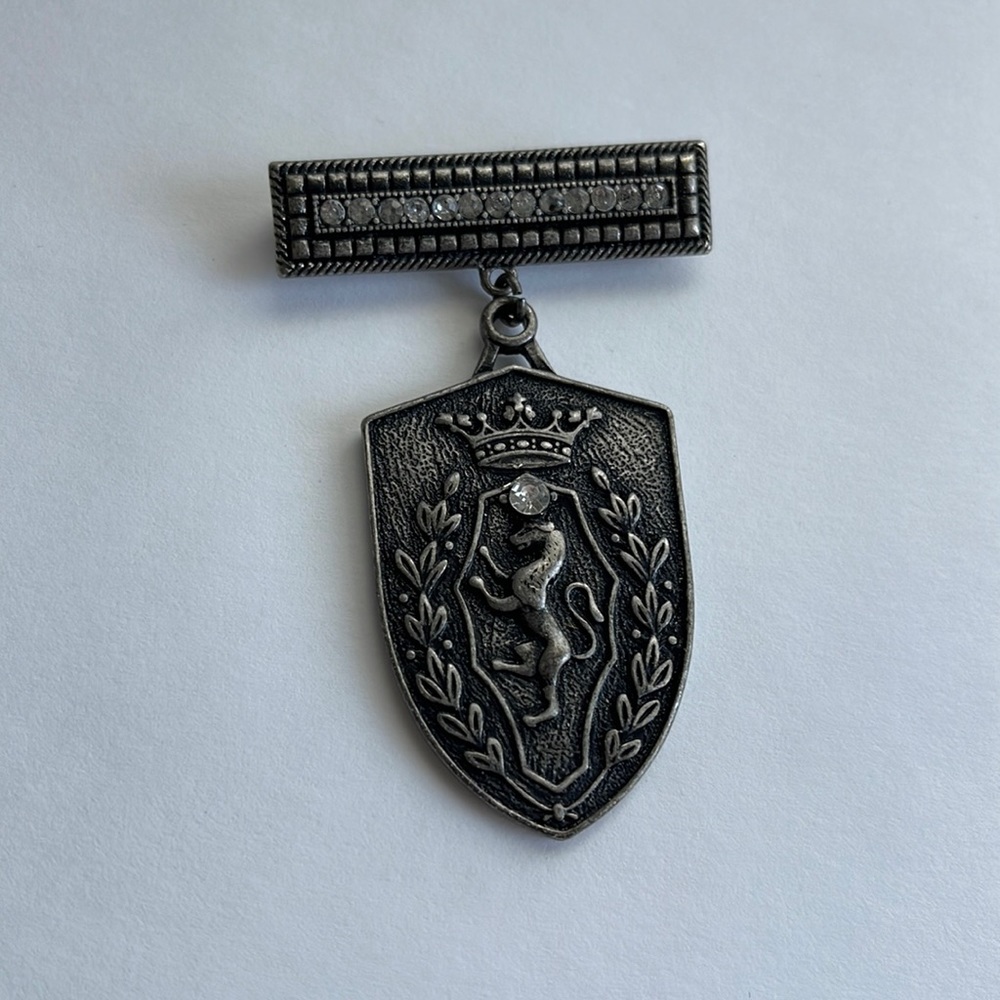 Griffon, Crown, and Crest Badge Brooch Pin